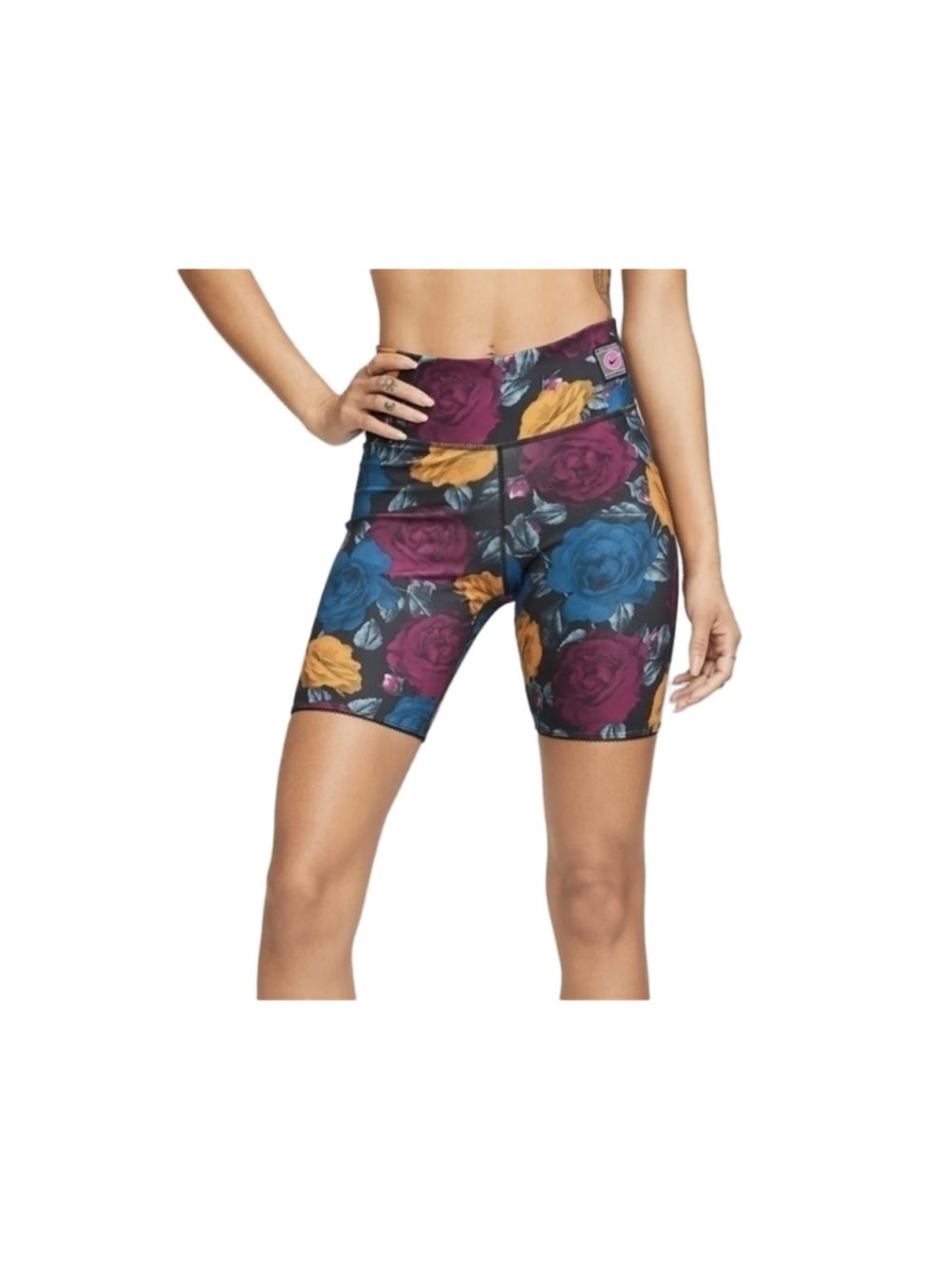 Nike One Dri-FIT 7” Bike Shorts Medium Floral Rose Print Mid Rise Activewear - Picture 1 of 5
